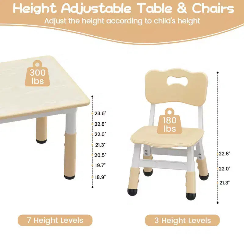 Ensemble table et 4 chaises pour enfants, ensemble table et chaise d'étude pour enfants avec plateau de bureau graffiti et pieds antidérapants, table d'activités réglable en hauteur pour tout-petits