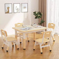Kids Table and 4 Chairs Set, Kids Study Table and Chair Set with Graffiti Desktop & Non-Slip Legs, Height Adjustable Toddler Activity Table