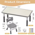 Ensemble table et chaises d'étude pour enfants avec rangement, hauteur réglable pour enfants de 3 à 8 ans, tapis de sol antidérapants, plateau de table facile à nettoyer
