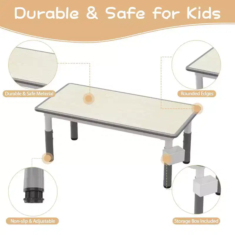 Ensemble table et chaises d'étude pour enfants avec rangement, hauteur réglable pour enfants de 3 à 8 ans, tapis de sol antidérapants, plateau de table facile à nettoyer