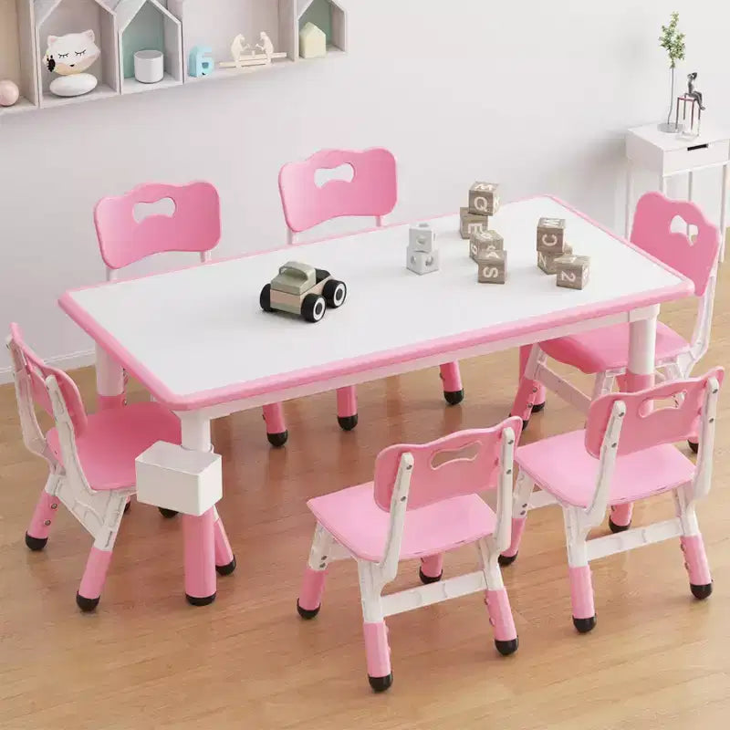 Ensemble table et chaises d'étude pour enfants avec rangement, hauteur réglable pour enfants de 3 à 8 ans, tapis de sol antidérapants, plateau de table facile à nettoyer