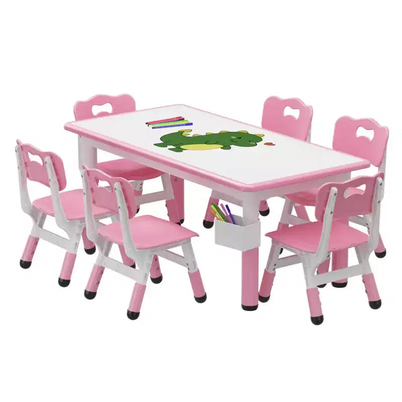 Ensemble table et chaises d'étude pour enfants avec rangement, hauteur réglable pour enfants de 3 à 8 ans, tapis de sol antidérapants, plateau de table facile à nettoyer