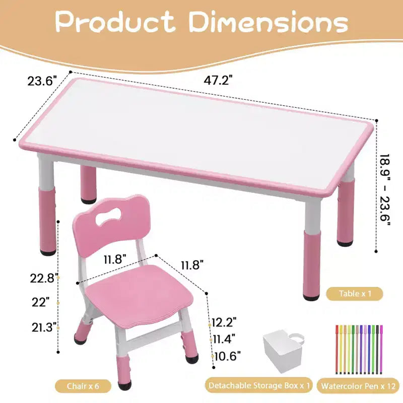 Ensemble table et chaises d'étude pour enfants avec rangement, hauteur réglable pour enfants de 3 à 8 ans, tapis de sol antidérapants, plateau de table facile à nettoyer