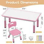 Ensemble table et chaises d'étude pour enfants avec rangement, hauteur réglable pour enfants de 3 à 8 ans, tapis de sol antidérapants, plateau de table facile à nettoyer