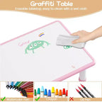 Ensemble table et chaises d'étude pour enfants avec rangement, hauteur réglable pour enfants de 3 à 8 ans, tapis de sol antidérapants, plateau de table facile à nettoyer