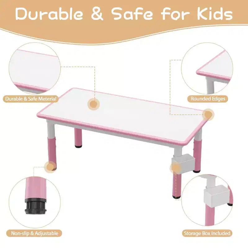 Ensemble table et chaises d'étude pour enfants avec rangement, hauteur réglable pour enfants de 3 à 8 ans, tapis de sol antidérapants, plateau de table facile à nettoyer