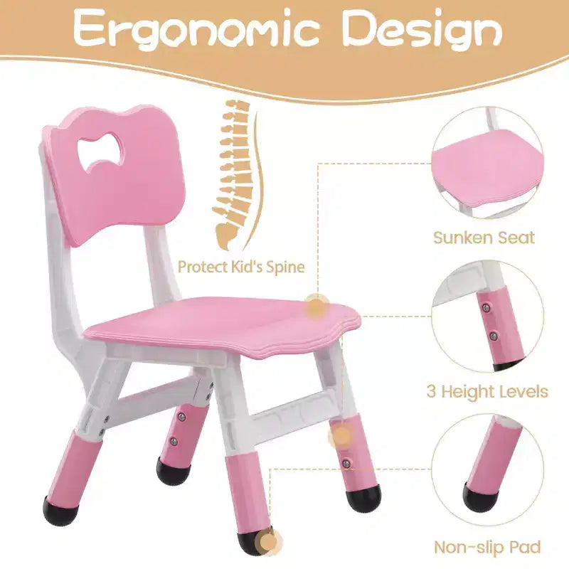 Ensemble table et chaises d'étude pour enfants avec rangement, hauteur réglable pour enfants de 3 à 8 ans, tapis de sol antidérapants, plateau de table facile à nettoyer