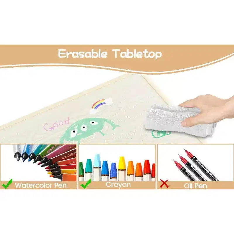 Ensemble table et chaises d'étude pour enfants avec rangement, hauteur réglable pour enfants de 3 à 8 ans, tapis de sol antidérapants, plateau de table facile à nettoyer