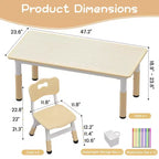 Ensemble table et chaises d'étude pour enfants avec rangement, hauteur réglable pour enfants de 3 à 8 ans, tapis de sol antidérapants, plateau de table facile à nettoyer