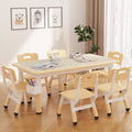 Kids Study Table and Chairs Set with Storage, Height Adjustable Toddler Table & Chair Set for Kids Ages 3-8, Anti-Slip Floor Mats, Easy-Clean Desktop