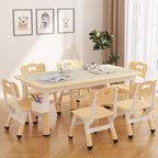 Kids Study Table and Chairs Set with Storage, Height Adjustable Toddler Table & Chair Set for Kids Ages 3-8, Anti-Slip Floor Mats, Easy-Clean Desktop