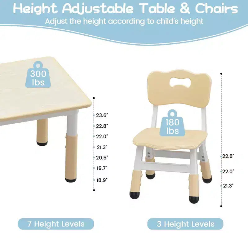 Ensemble Table et 4 Chaises pour Enfants, Table et Chaises Réglables en Hauteur pour Enfants de 3 à 10 Ans, Plateau Graffiti, Pieds Antidérapants