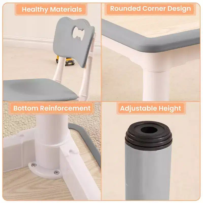 Ensemble Table et 4 Chaises pour Enfants – Bureau d'Étude Réglable en Hauteur pour Enfants avec Chaises, Pieds Antidérapants et Plateau Effaçable pour Dessins, Activités Préscolaires et Artistiques