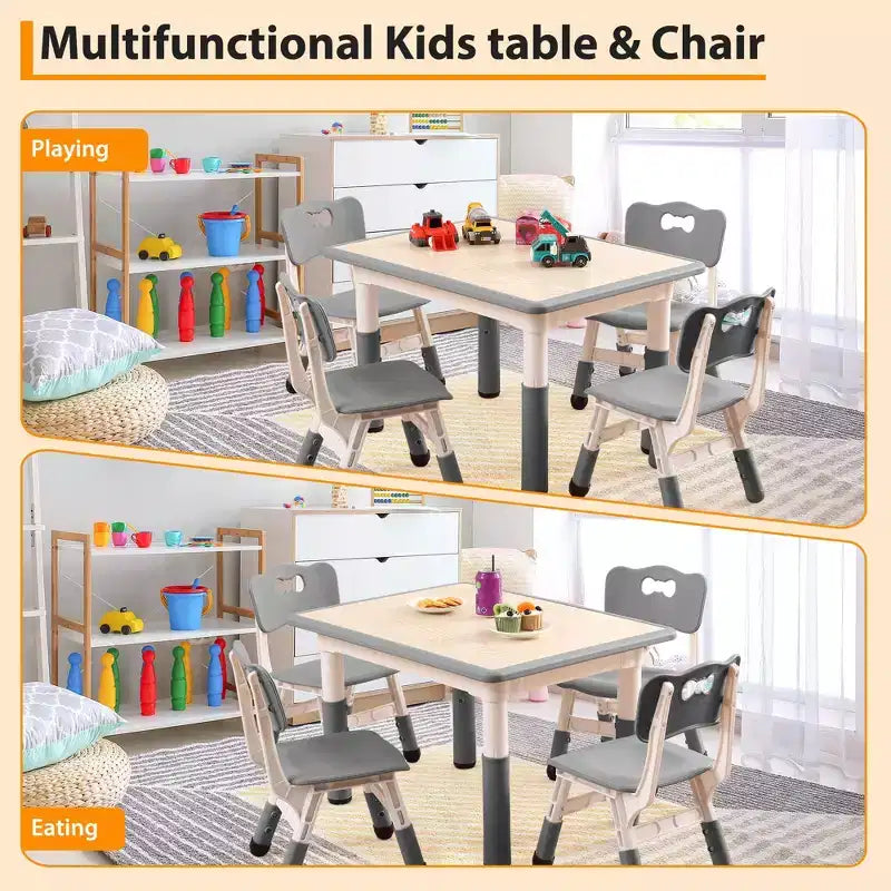 Ensemble Table et 4 Chaises pour Enfants – Bureau d'Étude Réglable en Hauteur pour Enfants avec Chaises, Pieds Antidérapants et Plateau Effaçable pour Dessins, Activités Préscolaires et Artistiques