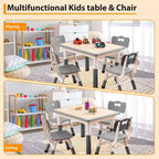 Ensemble Table et 4 Chaises pour Enfants – Bureau d'Étude Réglable en Hauteur pour Enfants avec Chaises, Pieds Antidérapants et Plateau Effaçable pour Dessins, Activités Préscolaires et Artistiques