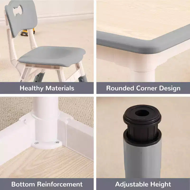 Ensemble Table et 4 Chaises pour Enfants – Bureau d'Étude Réglable en Hauteur pour Enfants avec Chaises, Pieds Antidérapants et Plateau Effaçable pour Dessins, Activités Préscolaires et Artistiques