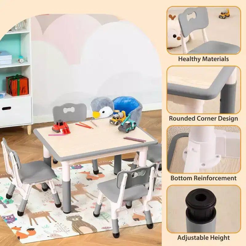 Ensemble Table et 4 Chaises pour Enfants – Bureau d'Étude Réglable en Hauteur pour Enfants avec Chaises, Pieds Antidérapants et Plateau Effaçable pour Dessins, Activités Préscolaires et Artistiques