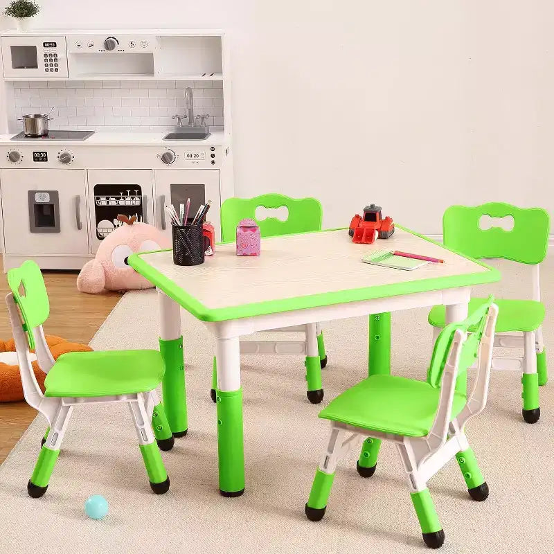 Ensemble Table et 4 Chaises pour Enfants – Bureau d'Étude Réglable en Hauteur pour Enfants avec Chaises, Pieds Antidérapants et Plateau Effaçable pour Dessins, Activités Préscolaires et Artistiques