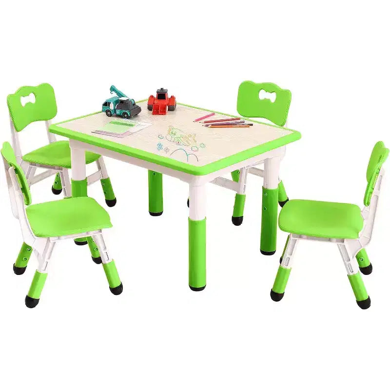 Ensemble Table et 4 Chaises pour Enfants – Bureau d'Étude Réglable en Hauteur pour Enfants avec Chaises, Pieds Antidérapants et Plateau Effaçable pour Dessins, Activités Préscolaires et Artistiques