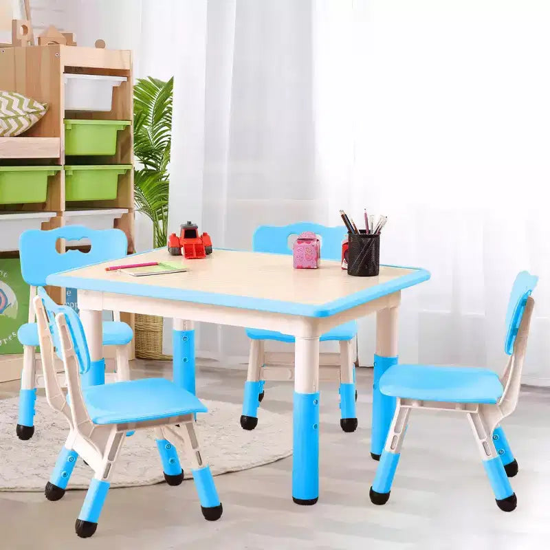 Ensemble Table et 4 Chaises pour Enfants – Bureau d'Étude Réglable en Hauteur pour Enfants avec Chaises, Pieds Antidérapants et Plateau Effaçable pour Dessins, Activités Préscolaires et Artistiques