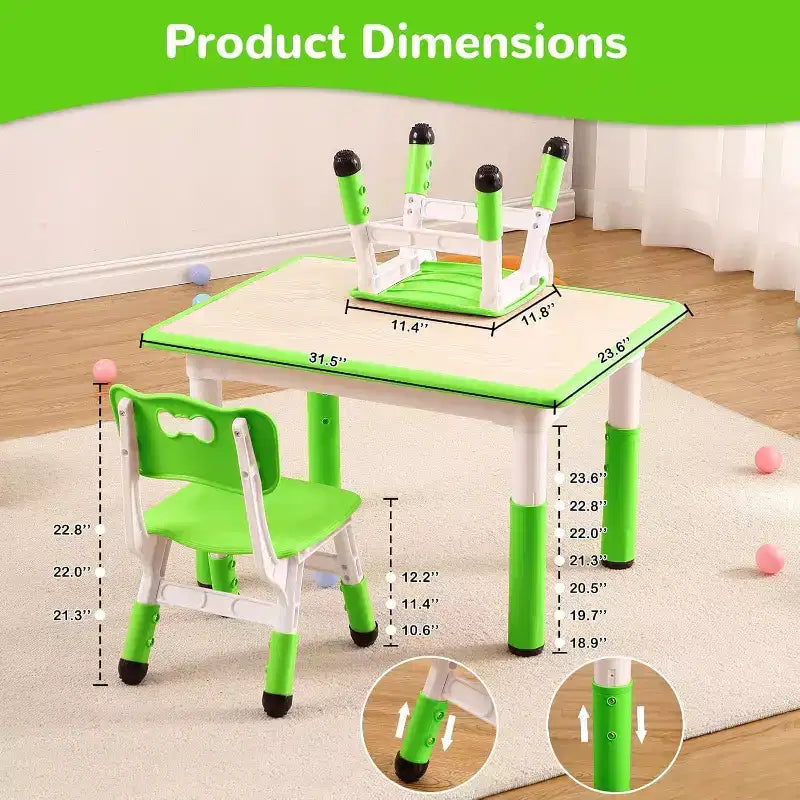 Ensemble Table et 4 Chaises pour Enfants – Bureau d'Étude Réglable en Hauteur pour Enfants avec Chaises, Pieds Antidérapants et Plateau Effaçable pour Dessins, Activités Préscolaires et Artistiques