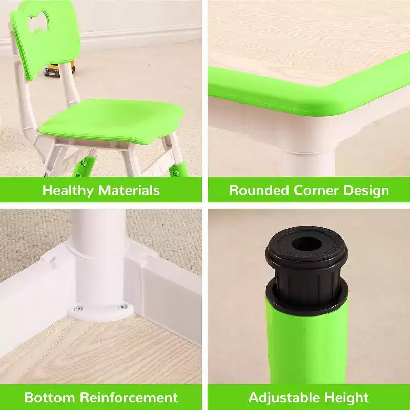 Ensemble Table et 4 Chaises pour Enfants – Bureau d'Étude Réglable en Hauteur pour Enfants avec Chaises, Pieds Antidérapants et Plateau Effaçable pour Dessins, Activités Préscolaires et Artistiques