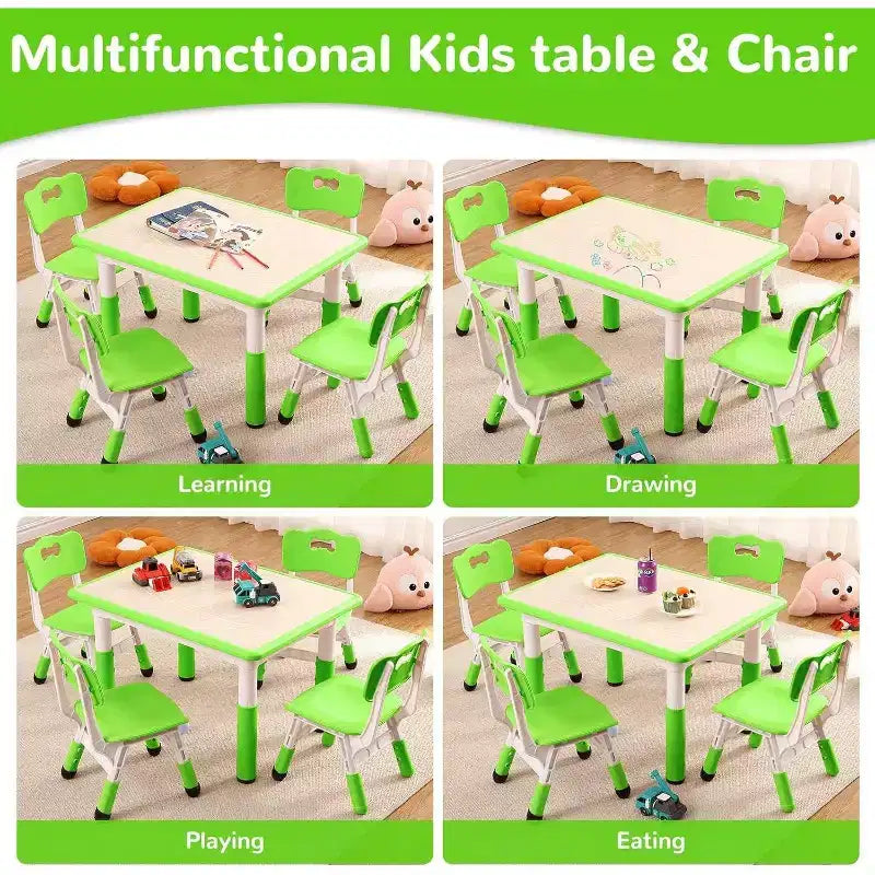 Ensemble Table et 4 Chaises pour Enfants – Bureau d'Étude Réglable en Hauteur pour Enfants avec Chaises, Pieds Antidérapants et Plateau Effaçable pour Dessins, Activités Préscolaires et Artistiques
