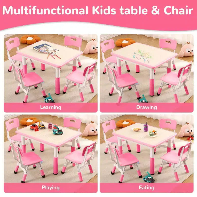Ensemble Table et 4 Chaises pour Enfants – Bureau d'Étude Réglable en Hauteur pour Enfants avec Chaises, Pieds Antidérapants et Plateau Effaçable pour Dessins, Activités Préscolaires et Artistiques