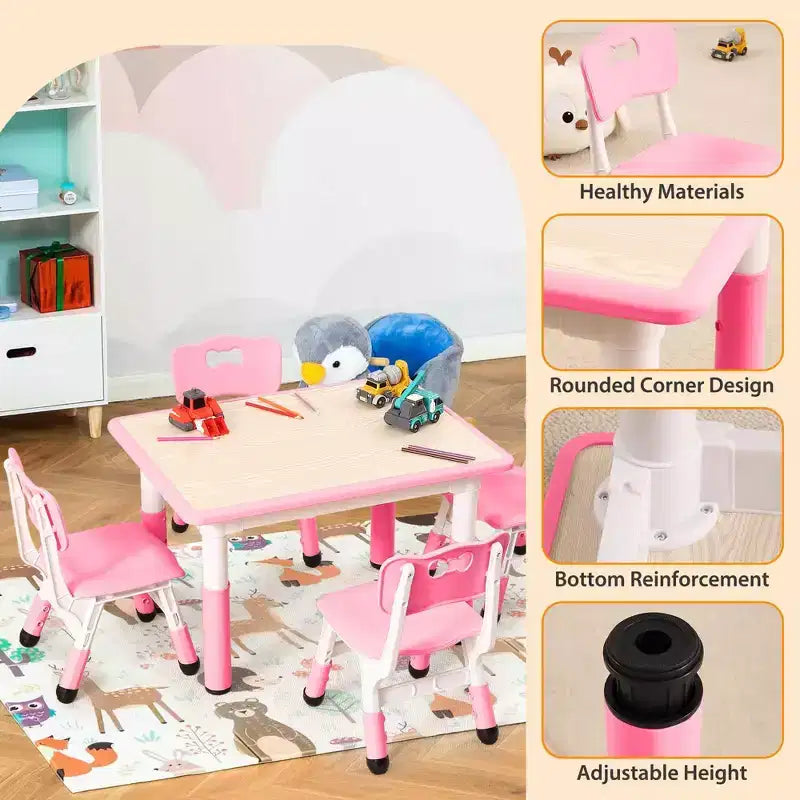 Ensemble Table et 4 Chaises pour Enfants – Bureau d'Étude Réglable en Hauteur pour Enfants avec Chaises, Pieds Antidérapants et Plateau Effaçable pour Dessins, Activités Préscolaires et Artistiques