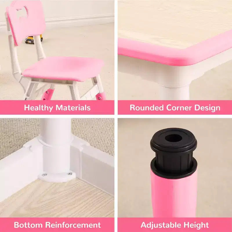 Ensemble Table et 4 Chaises pour Enfants – Bureau d'Étude Réglable en Hauteur pour Enfants avec Chaises, Pieds Antidérapants et Plateau Effaçable pour Dessins, Activités Préscolaires et Artistiques