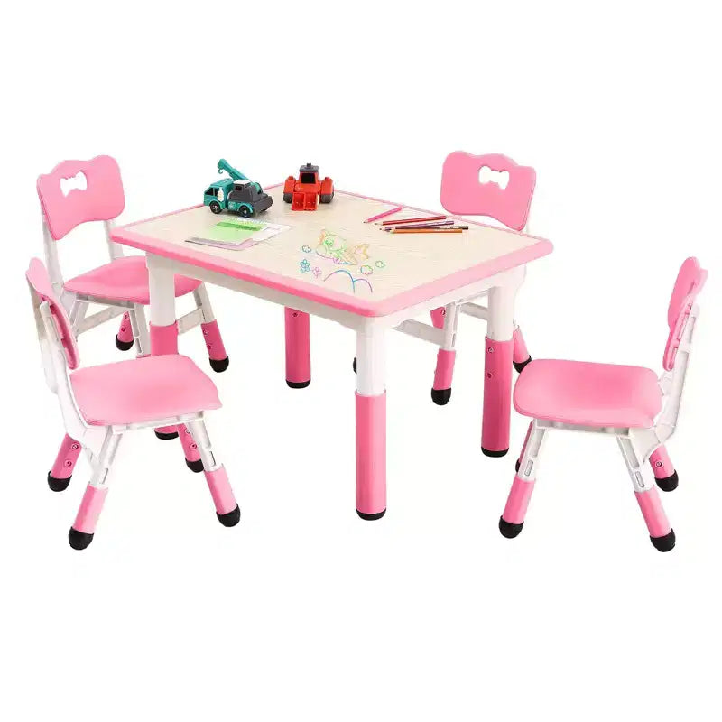 Ensemble Table et 4 Chaises pour Enfants – Bureau d'Étude Réglable en Hauteur pour Enfants avec Chaises, Pieds Antidérapants et Plateau Effaçable pour Dessins, Activités Préscolaires et Artistiques