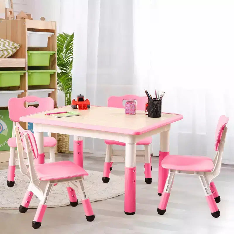 Ensemble Table et 4 Chaises pour Enfants – Bureau d'Étude Réglable en Hauteur pour Enfants avec Chaises, Pieds Antidérapants et Plateau Effaçable pour Dessins, Activités Préscolaires et Artistiques
