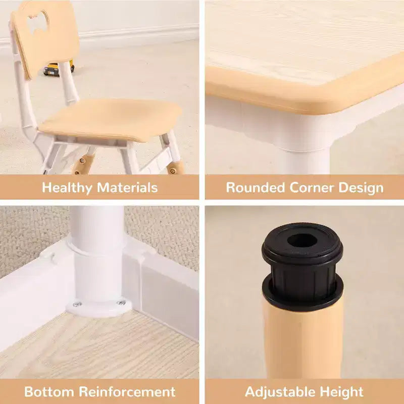 Ensemble Table et 4 Chaises pour Enfants – Bureau d'Étude Réglable en Hauteur pour Enfants avec Chaises, Pieds Antidérapants et Plateau Effaçable pour Dessins, Activités Préscolaires et Artistiques