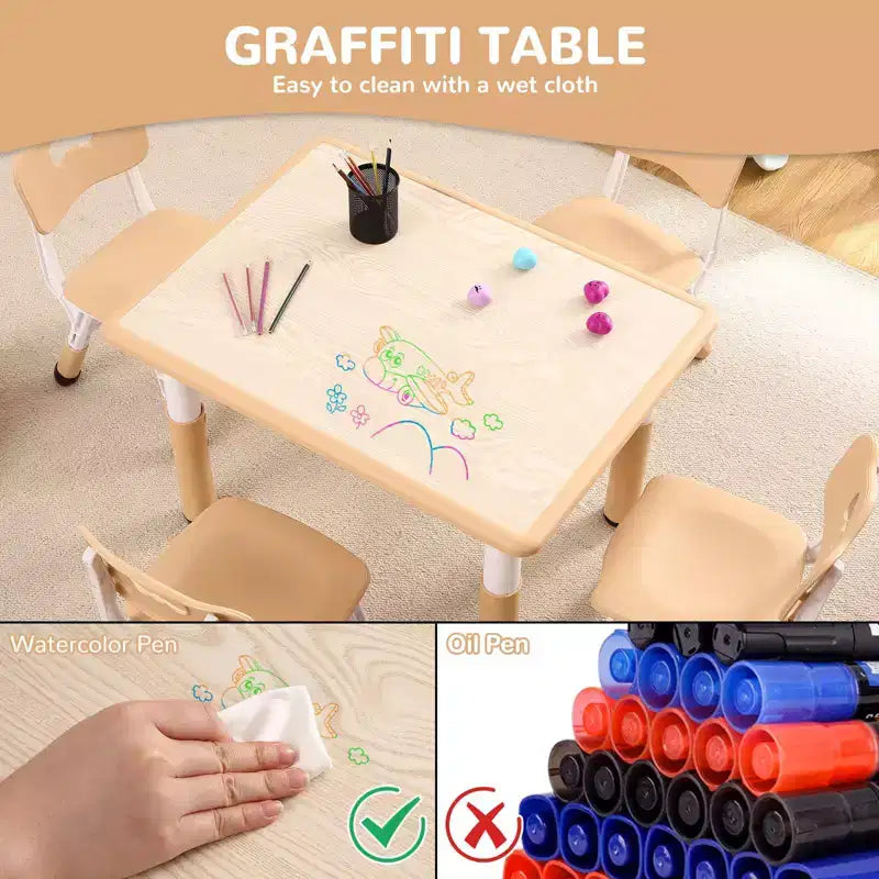 Ensemble Table et 4 Chaises pour Enfants – Bureau d'Étude Réglable en Hauteur pour Enfants avec Chaises, Pieds Antidérapants et Plateau Effaçable pour Dessins, Activités Préscolaires et Artistiques