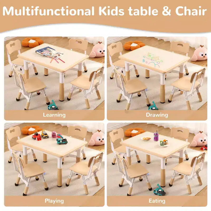 Ensemble Table et 4 Chaises pour Enfants – Bureau d'Étude Réglable en Hauteur pour Enfants avec Chaises, Pieds Antidérapants et Plateau Effaçable pour Dessins, Activités Préscolaires et Artistiques