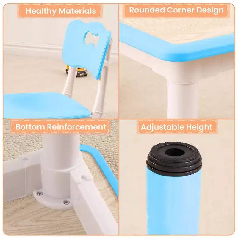 Ensemble Table et 4 Chaises pour Enfants – Bureau d'Étude Réglable en Hauteur pour Enfants avec Chaises, Pieds Antidérapants et Plateau Effaçable pour Dessins, Activités Préscolaires et Artistiques