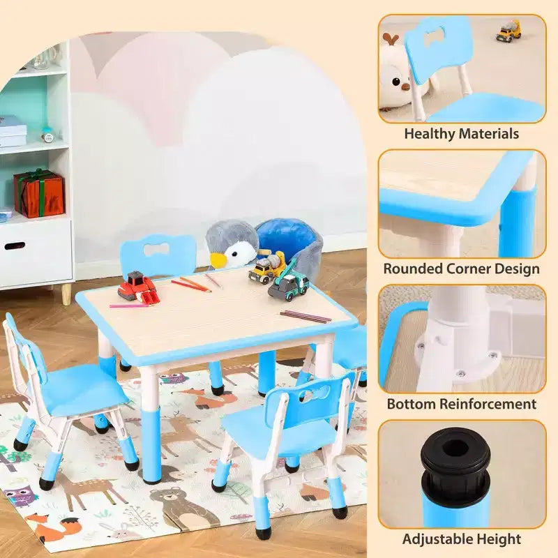 Ensemble Table et 4 Chaises pour Enfants – Bureau d'Étude Réglable en Hauteur pour Enfants avec Chaises, Pieds Antidérapants et Plateau Effaçable pour Dessins, Activités Préscolaires et Artistiques