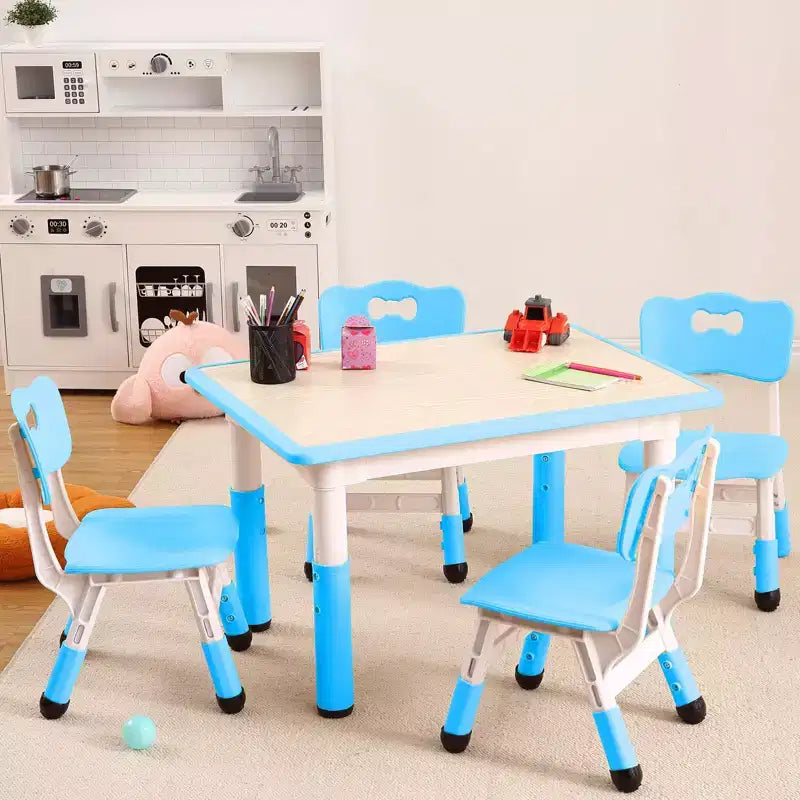 Ensemble Table et 4 Chaises pour Enfants – Bureau d'Étude Réglable en Hauteur pour Enfants avec Chaises, Pieds Antidérapants et Plateau Effaçable pour Dessins, Activités Préscolaires et Artistiques