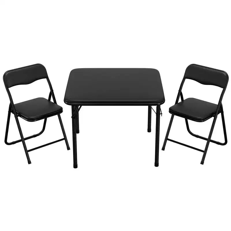 Table et Chaises Pliantes Ensemble de 3 Sièges Portables Rembourrés en PU Souple, Aucun Assemblage Requis, Parfait pour Manger, Lire et Jouer