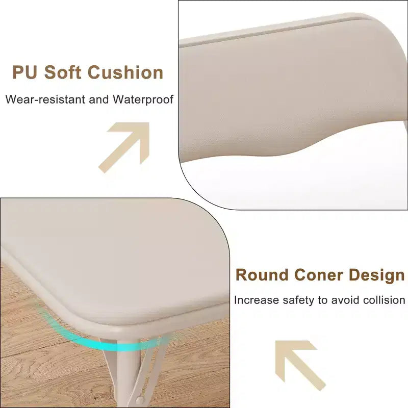 Table et Chaises Pliantes Ensemble de 3 Sièges Portables Rembourrés en PU Souple, Aucun Assemblage Requis, Parfait pour Manger, Lire et Jouer
