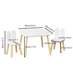 JVNOXK Bureau et Chaise pour Enfants (inclut 2 chaises), Ensemble de Bureau et Chaises 3 Pièces Thème Lapin pour Tout-Petits, Pieds en Bois Massif (Blanc)