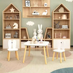 JVNOXK Bureau et Chaise pour Enfants (inclut 2 chaises), Ensemble de Bureau et Chaises 3 Pièces Thème Lapin pour Tout-Petits, Pieds en Bois Massif (Blanc)