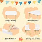 JVNOXK Bureau et Chaise pour Enfants (inclut 2 chaises), Ensemble de Bureau et Chaises 3 Pièces Thème Lapin pour Tout-Petits, Pieds en Bois Massif (Blanc)