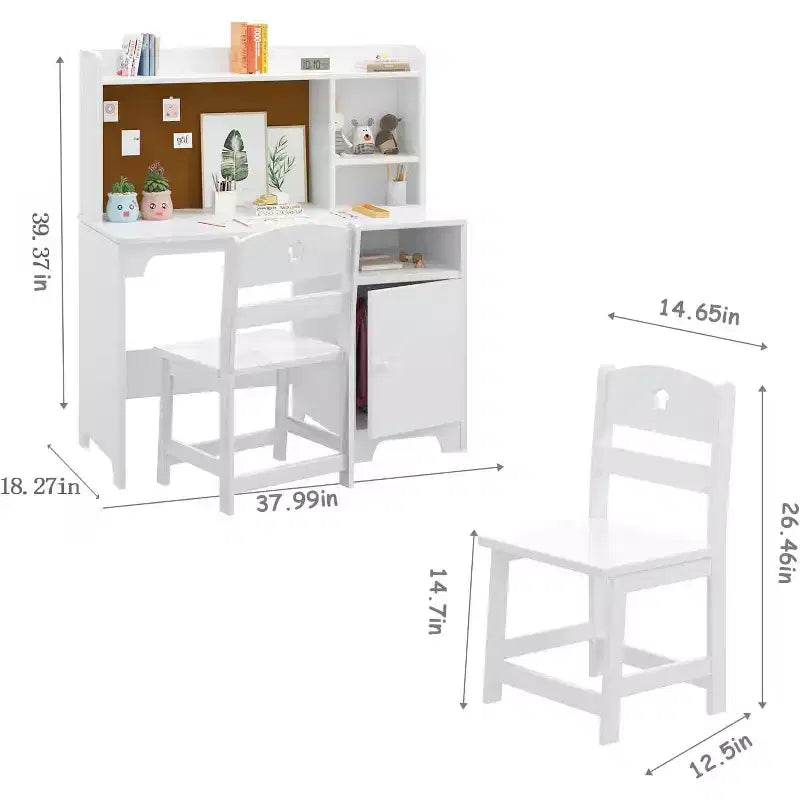 Bureau d'étude et chaise pour enfants avec étagère à livres et organisateur de rangement