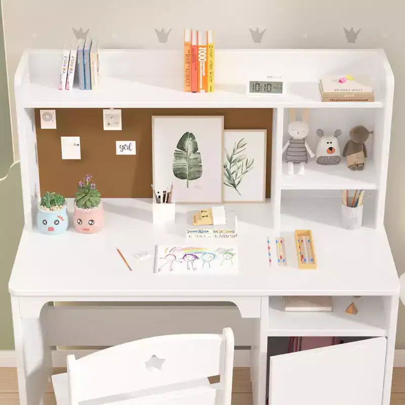 Bureau d'étude et chaise pour enfants avec étagère à livres et organisateur de rangement
