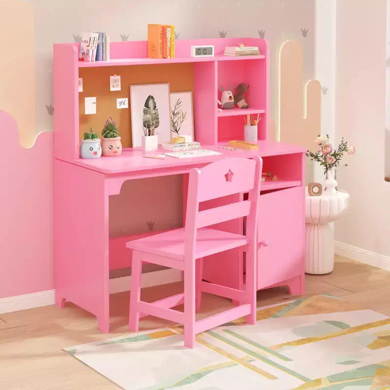 Bureau d'étude et chaise pour enfants avec étagère à livres et organisateur de rangement