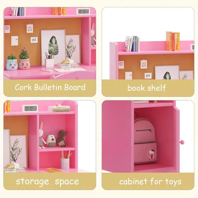 Bureau d'étude et chaise pour enfants avec étagère à livres et organisateur de rangement
