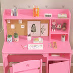 Bureau d'étude et chaise pour enfants avec étagère à livres et organisateur de rangement