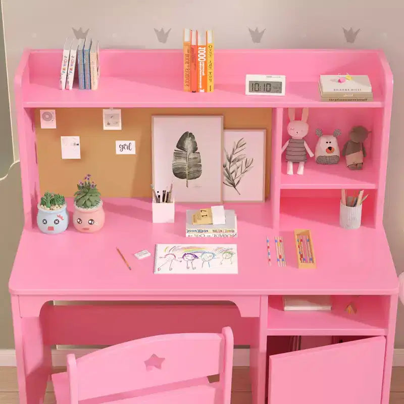Bureau d'étude et chaise pour enfants avec étagère à livres et organisateur de rangement