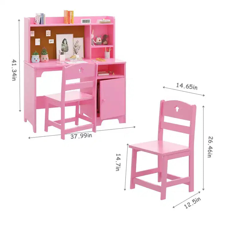 Bureau d'étude et chaise pour enfants avec étagère à livres et organisateur de rangement